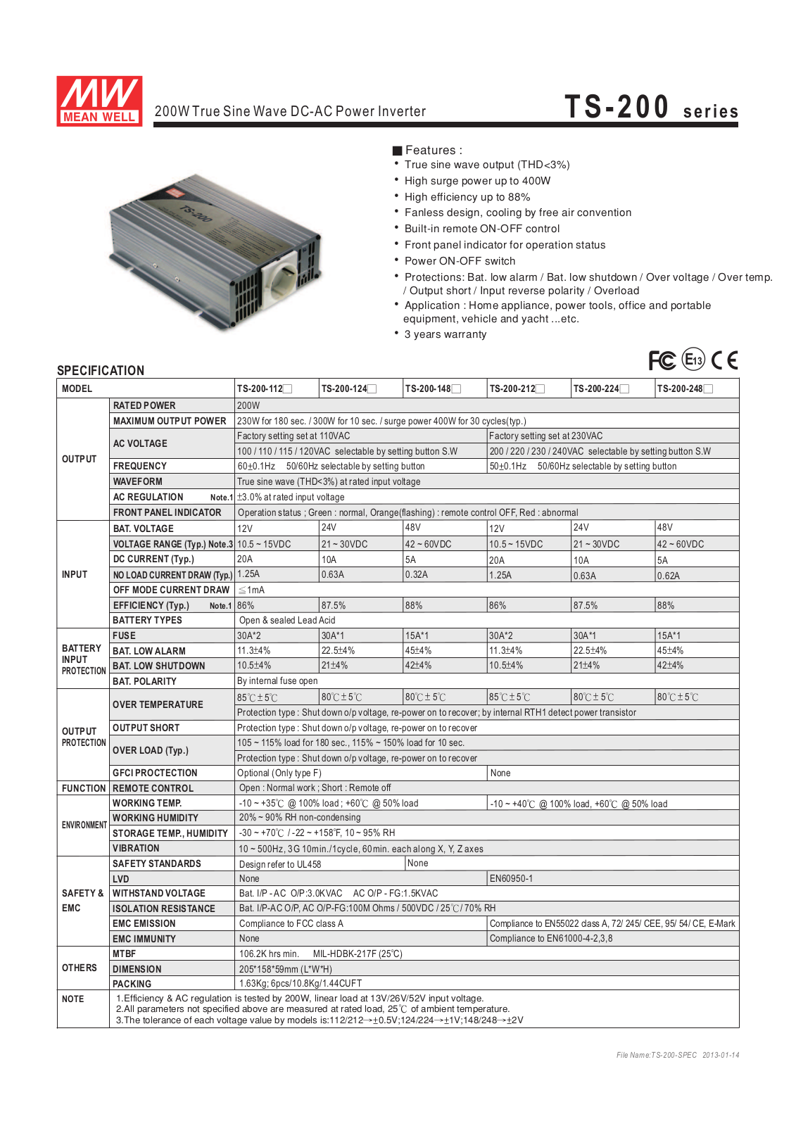 MEANWELL TS-200-212B Datasheet - ManualMachine.com
