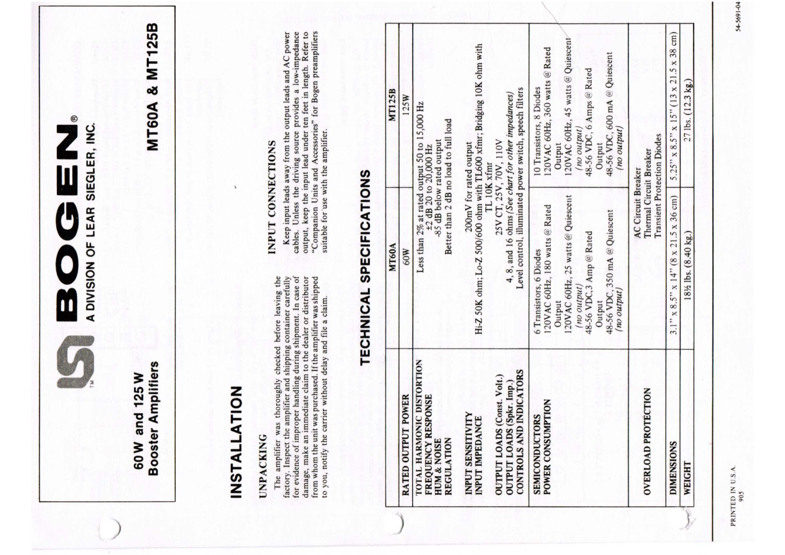 Bogen MT60A Operating Manual