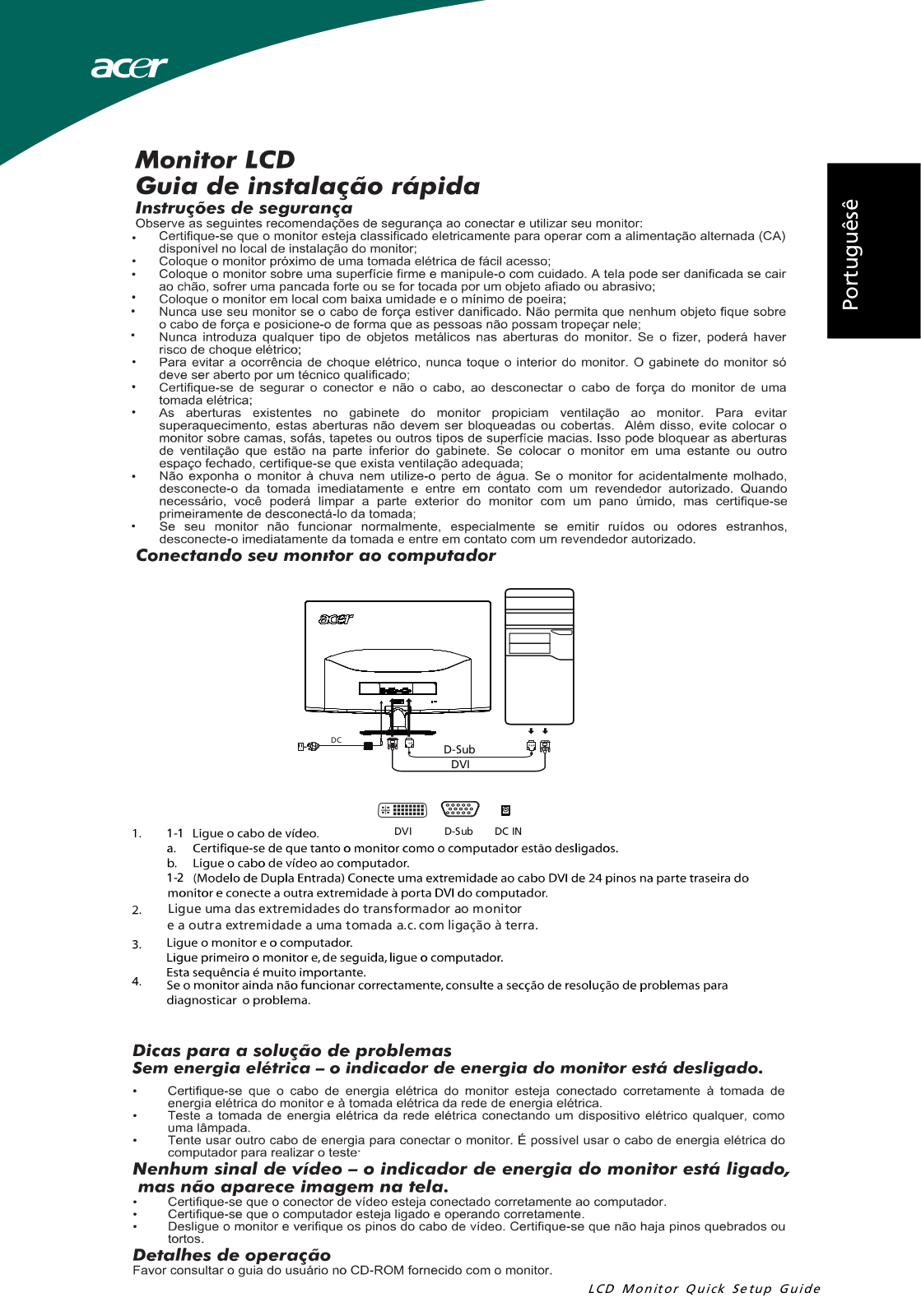 Acer S182HL, S192HQL QUICK START GUIDE