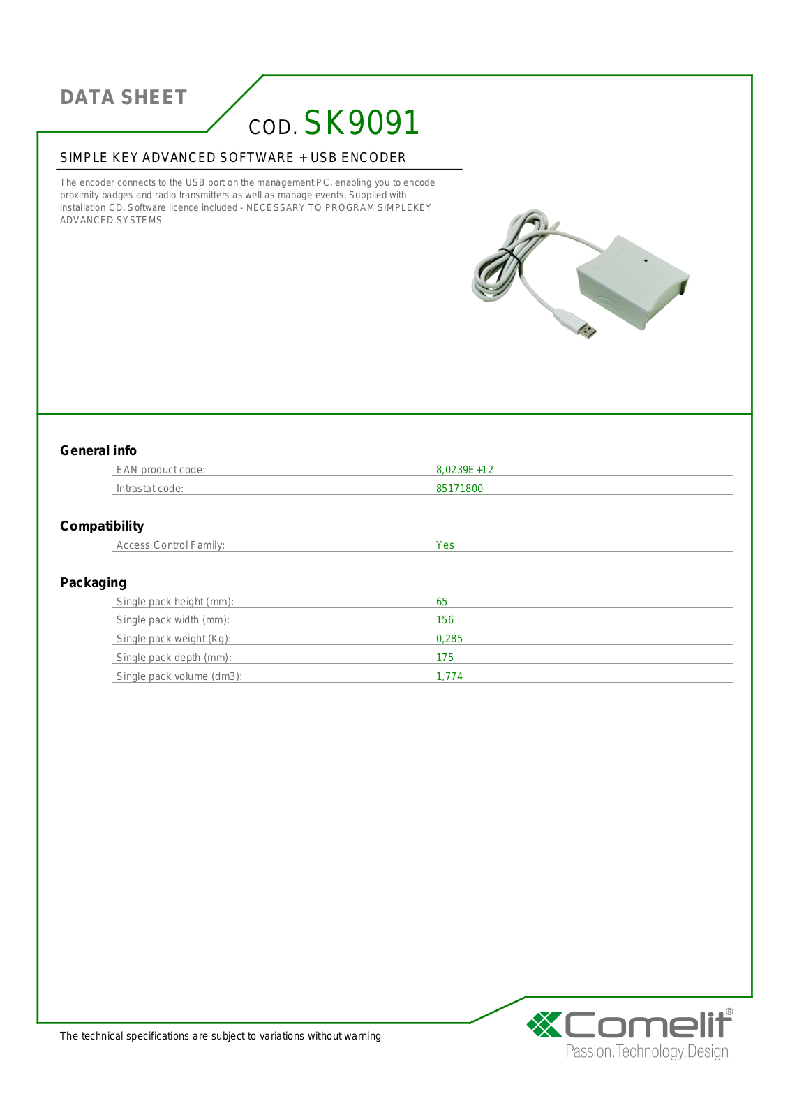 Comelit SK9091 Specsheet