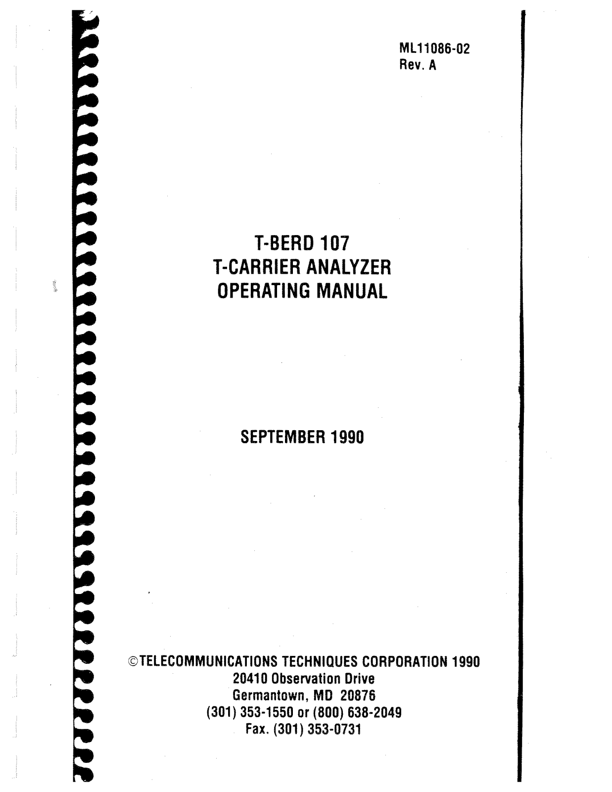 Telecommunications Techniques Corporation T-Berd 107 User Manual