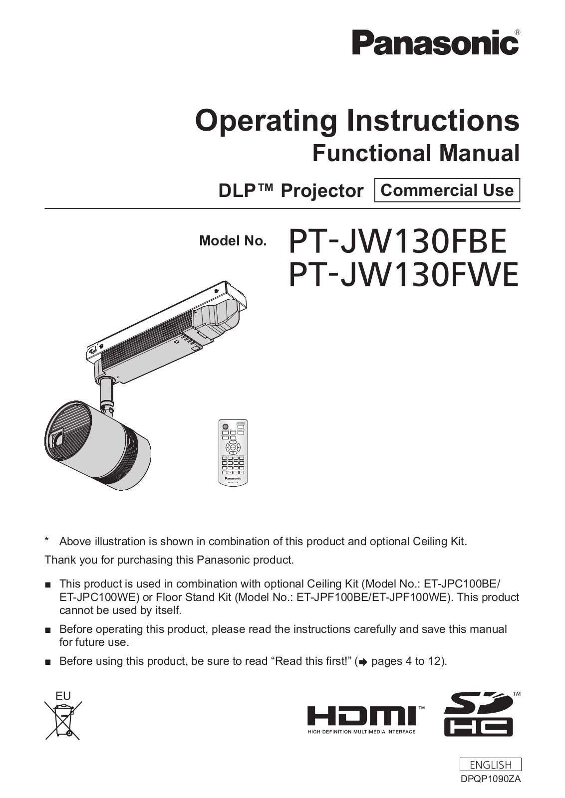 Panasonic PT-JW130FWE User Manual