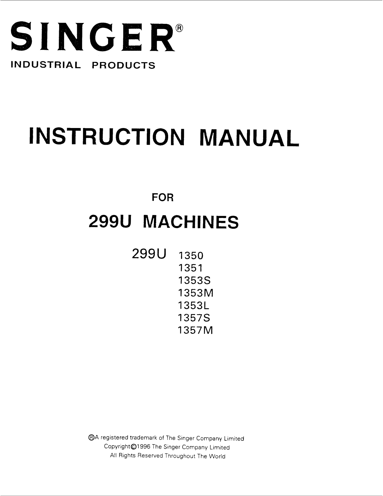 Singer 299U1357M, 299U1350, 299U1353M, 299U1351, 299U1353S Instruction Manual