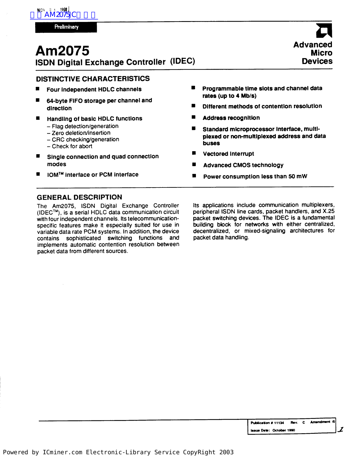 ADVANCED Micro devices Am2075 Service Manual