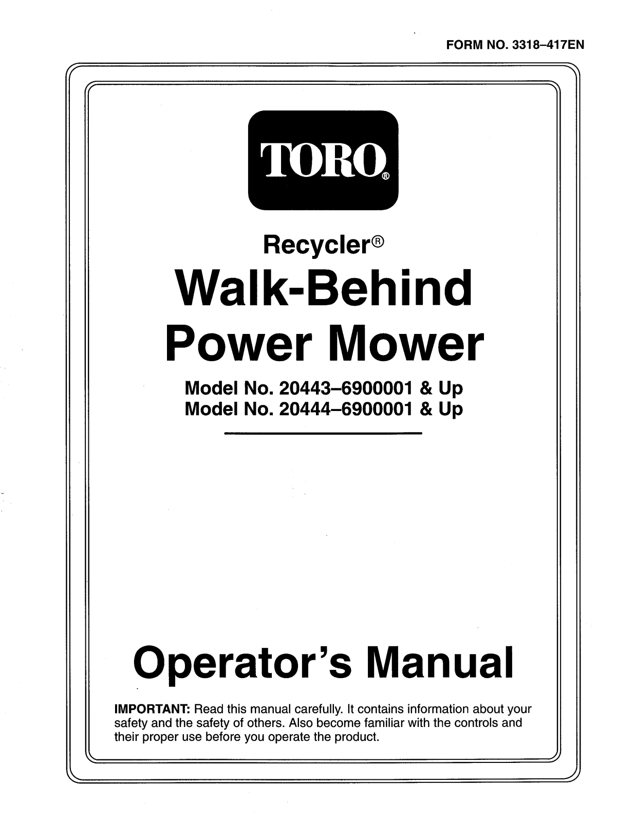 Toro 20443, 20444 Operator's Manual