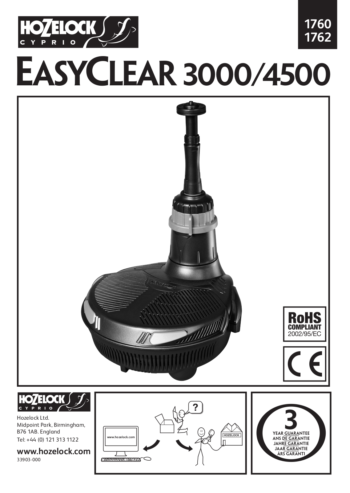 Hozelock Cyprio EasyClear 3000, EasyClear 4500, 1760, 1762 Installation And Operating Instructions Manual