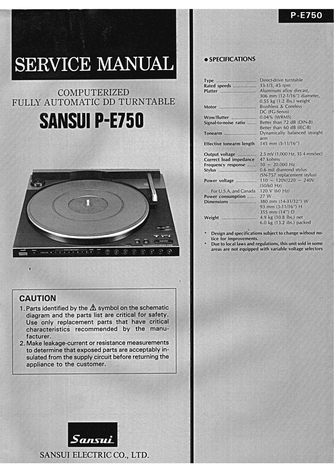 Sansui P-E750 Service Manual