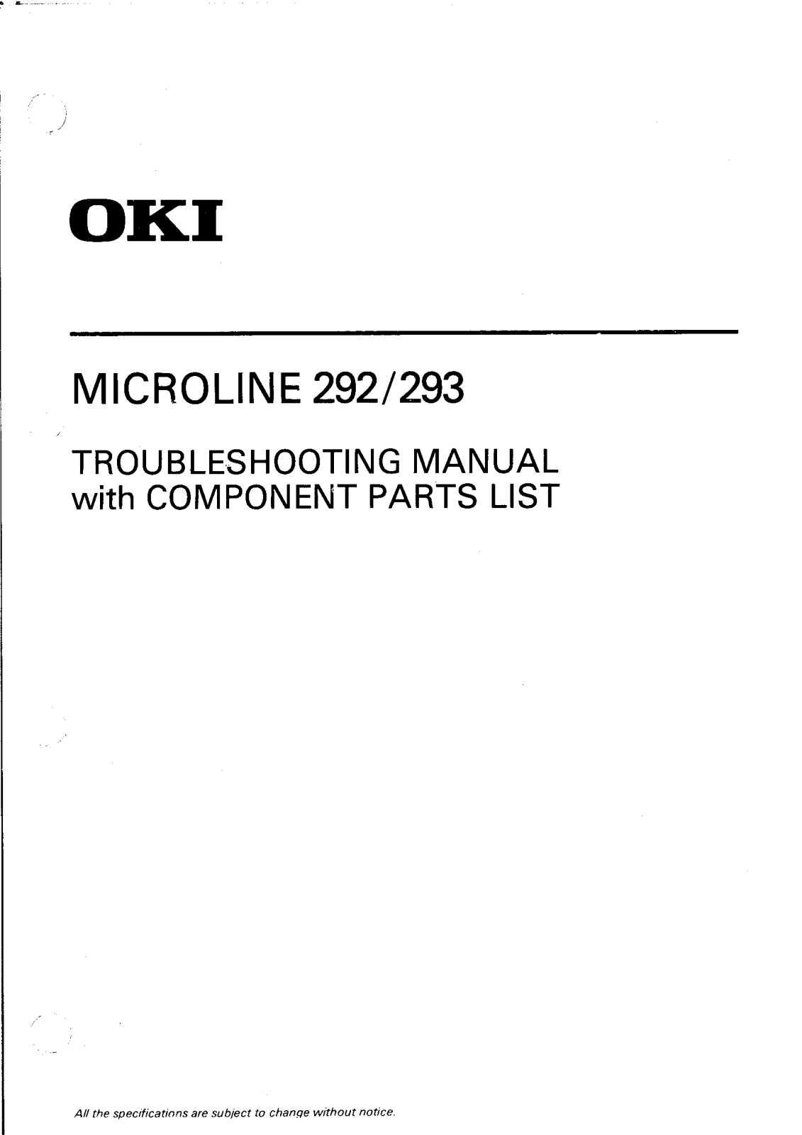 OKIDATA 292, 293 Troubleshooting Manual