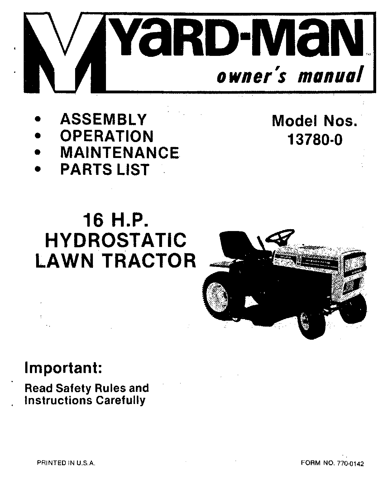 Yard-Man 13780-0 User Manual