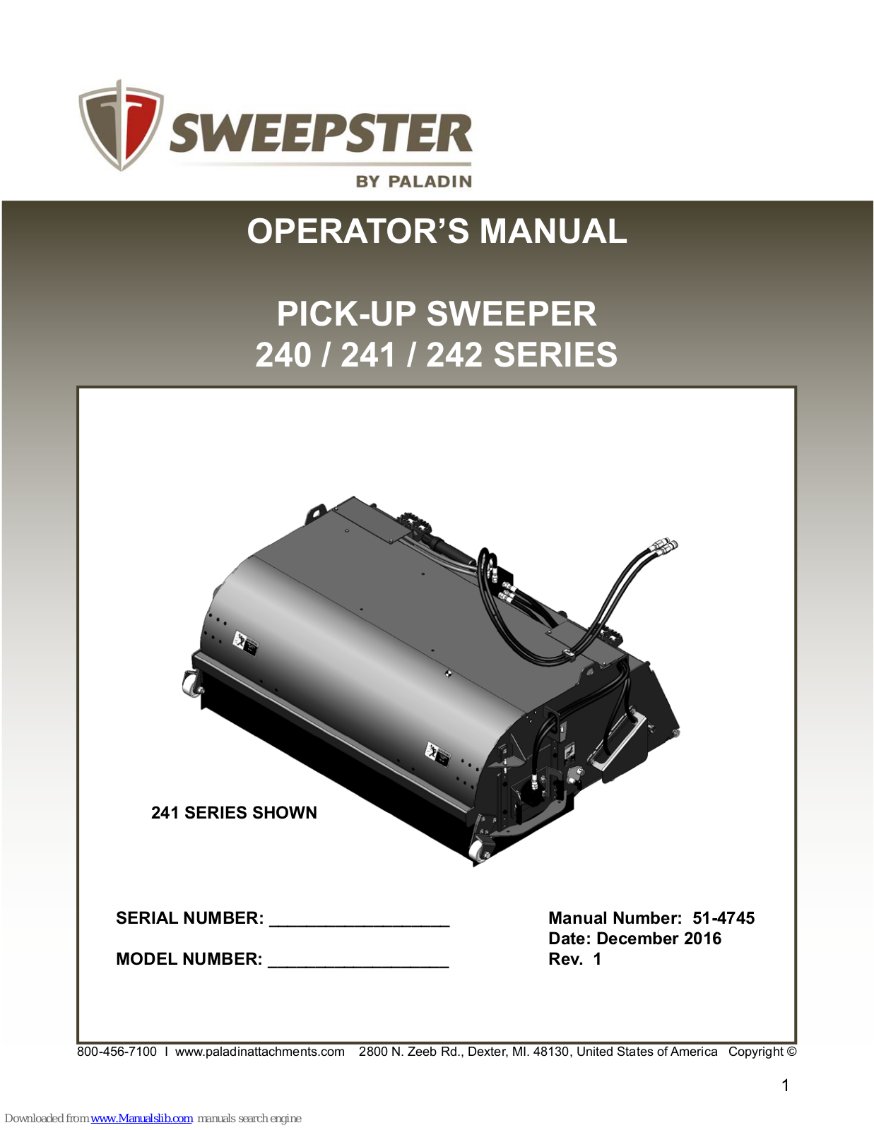 Sweepster 240 series, 241 series, 242 series Operator's Manual