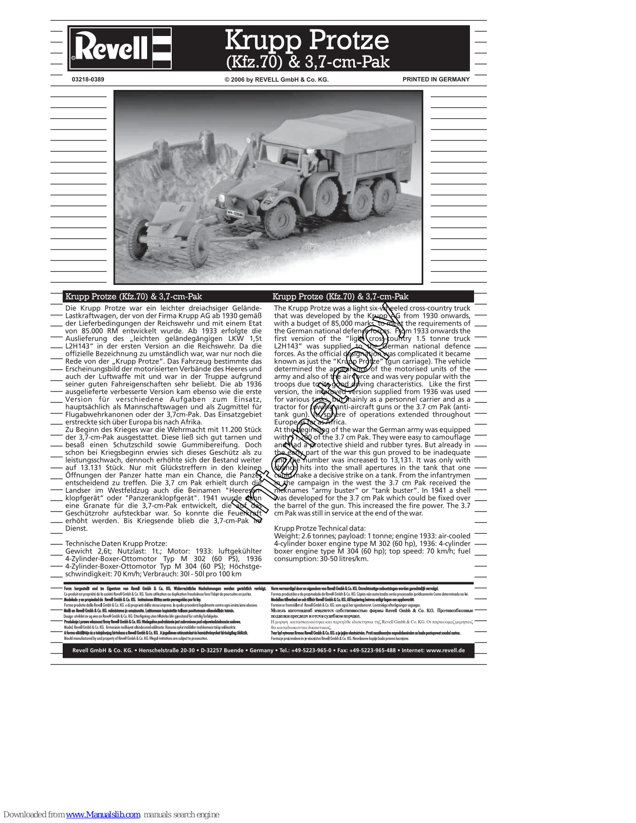 REVELL Krupp Protze Kfz.70 & 3.7-cm-pak Assembly Manual