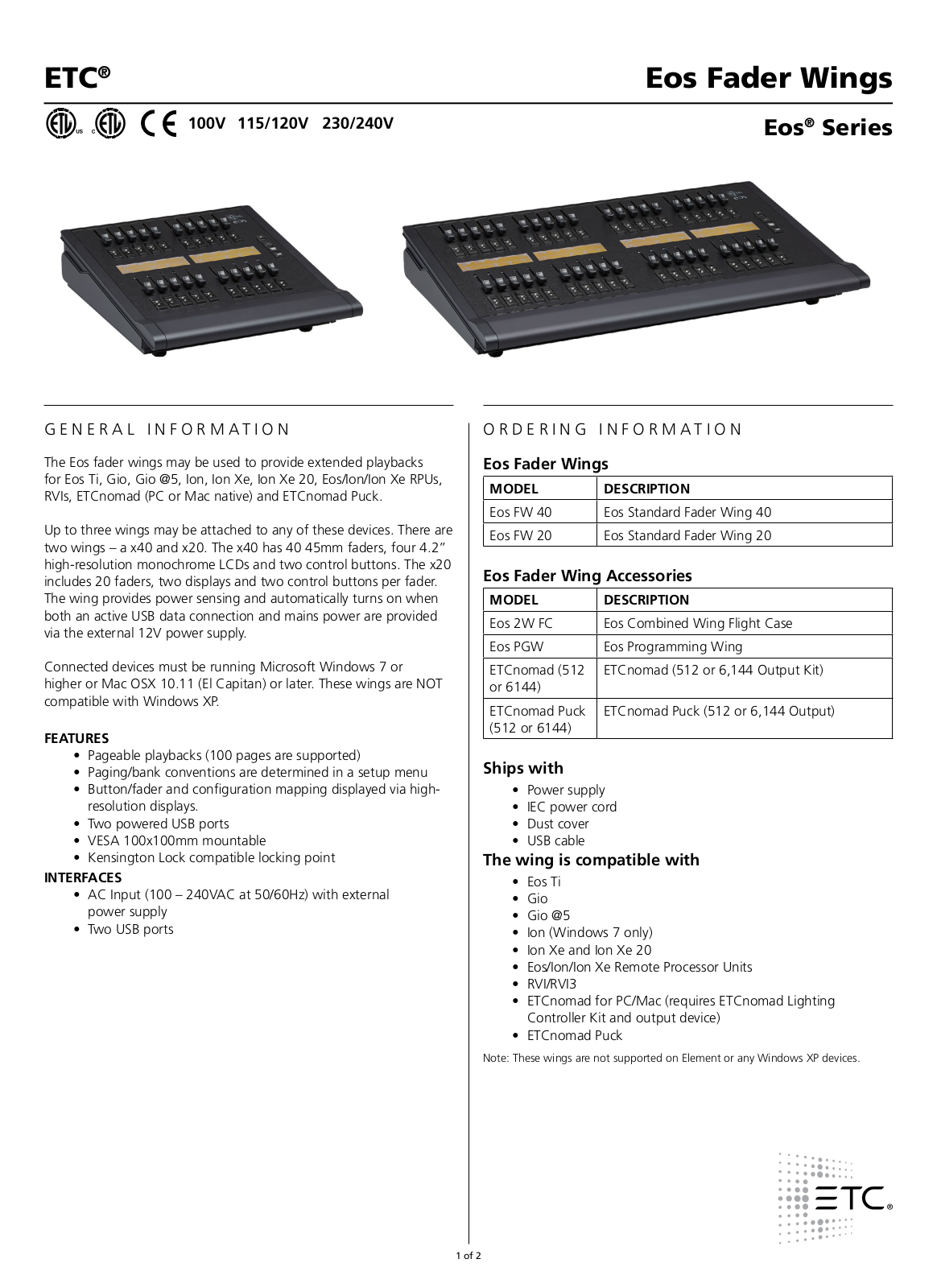 ETC EOS FW 20 Datasheet