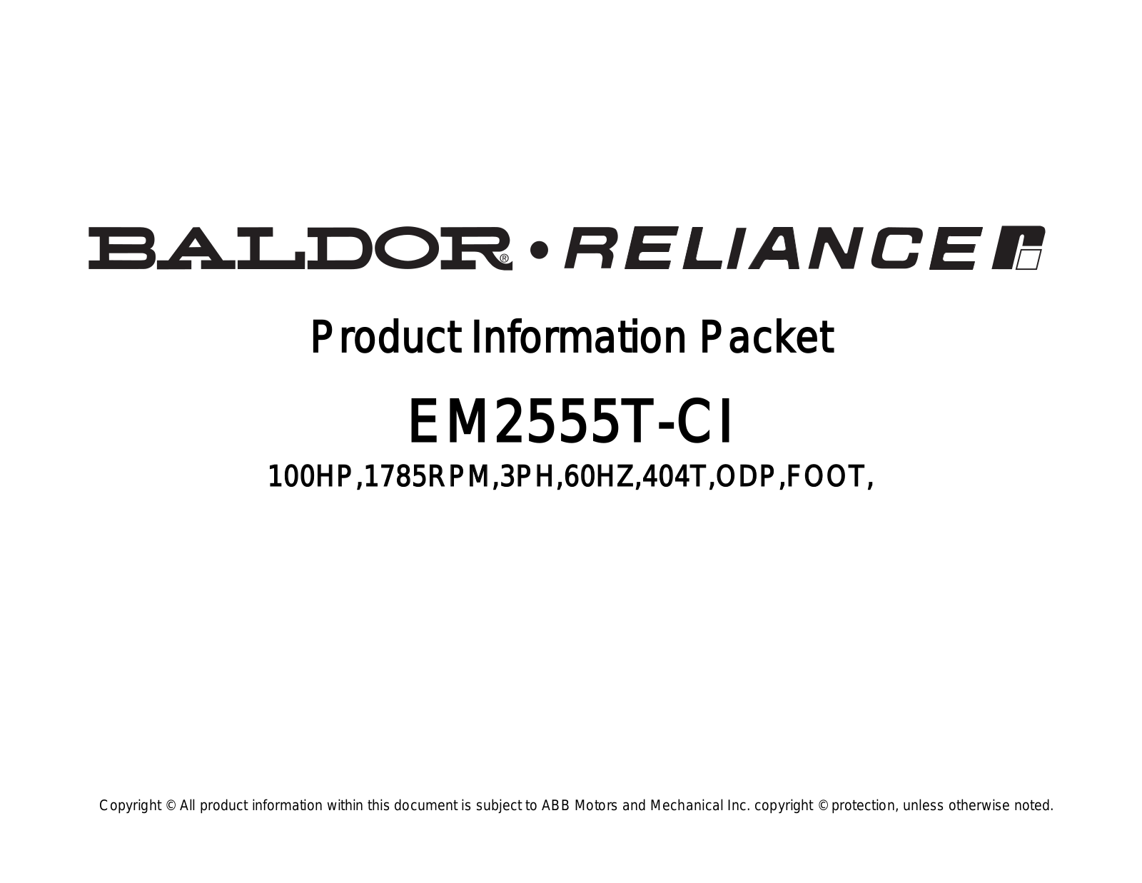 Baldor EM2555T-CI Product Information Sheet