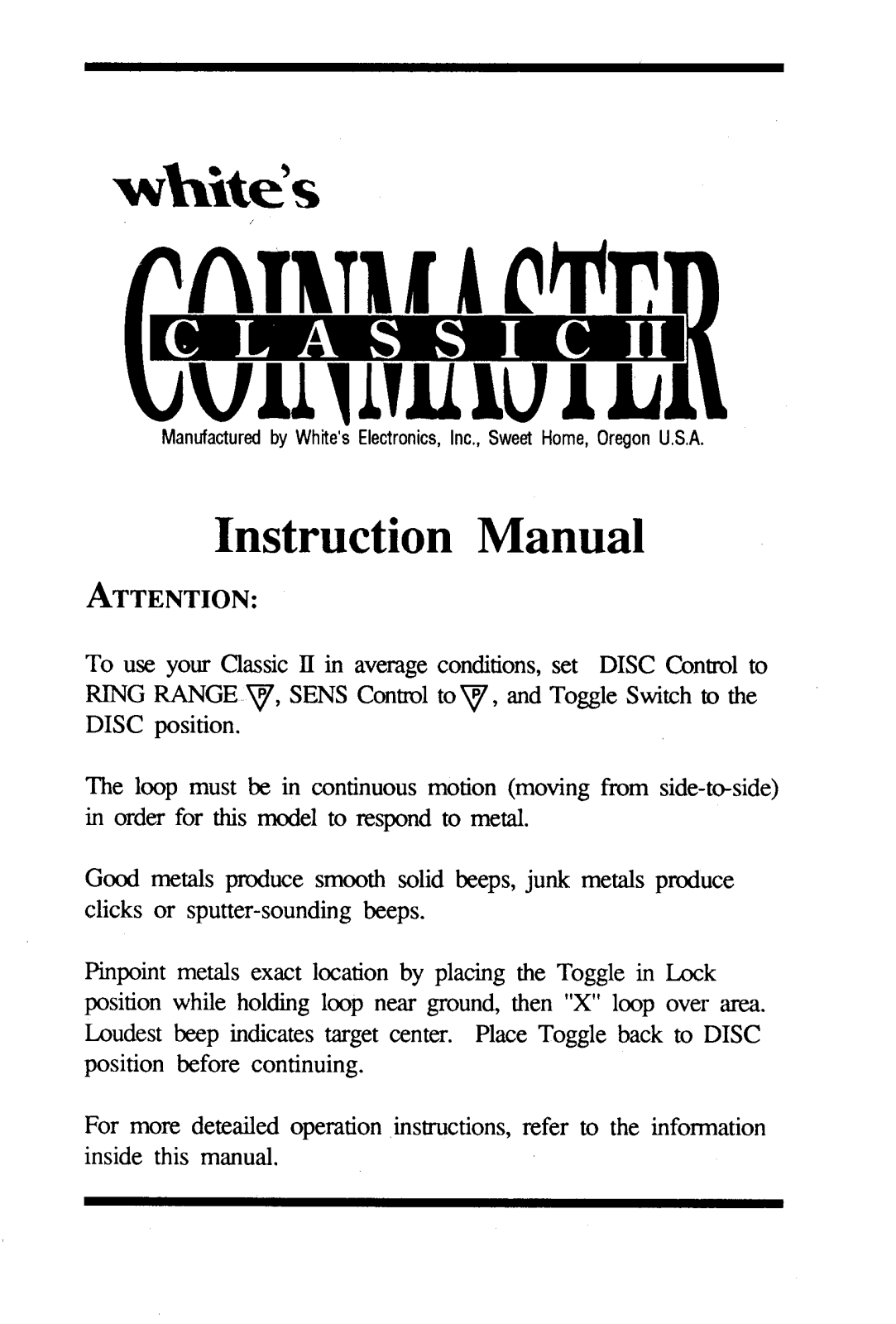 Whites Electronics CL 2 User Manual