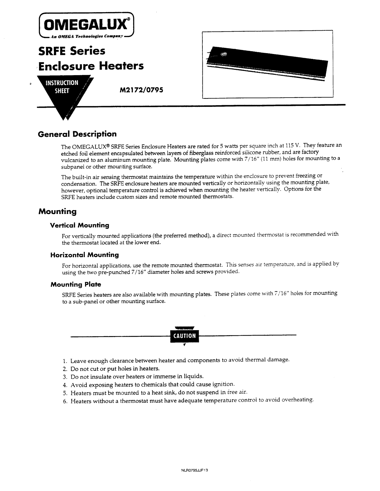 Omega Products SRFE-12-150 Installation  Manual