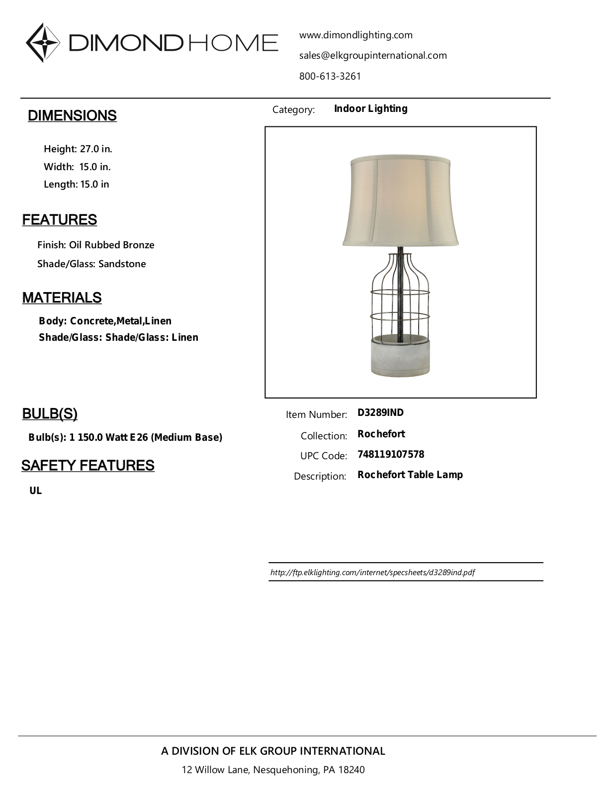 ELK Home D3289IND User Manual