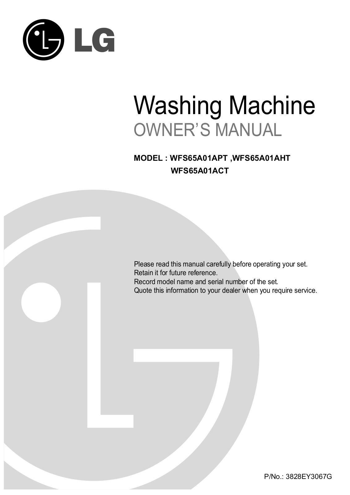 LG WFS65A01ACT, WFS65A01APT Owner’s Manual