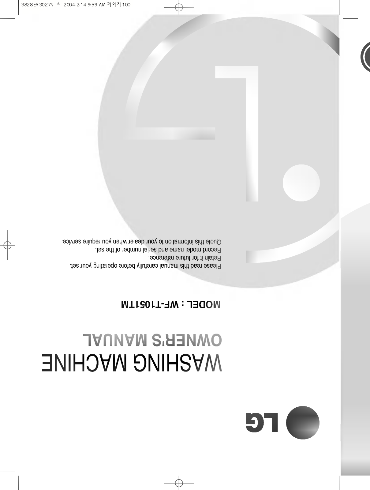 LG WF-T8304TM Owner's manual