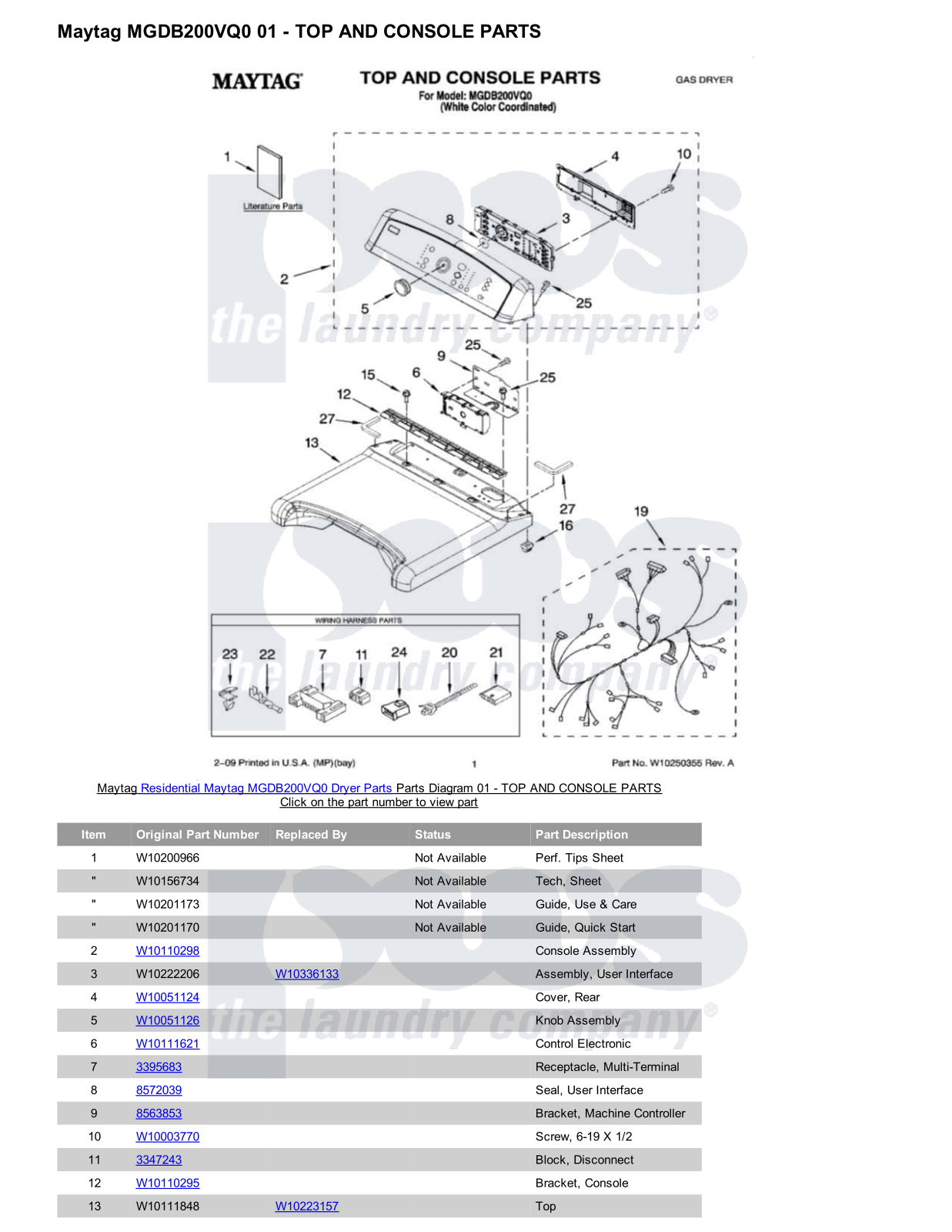 Maytag MGDB200VQ0 Parts Diagram