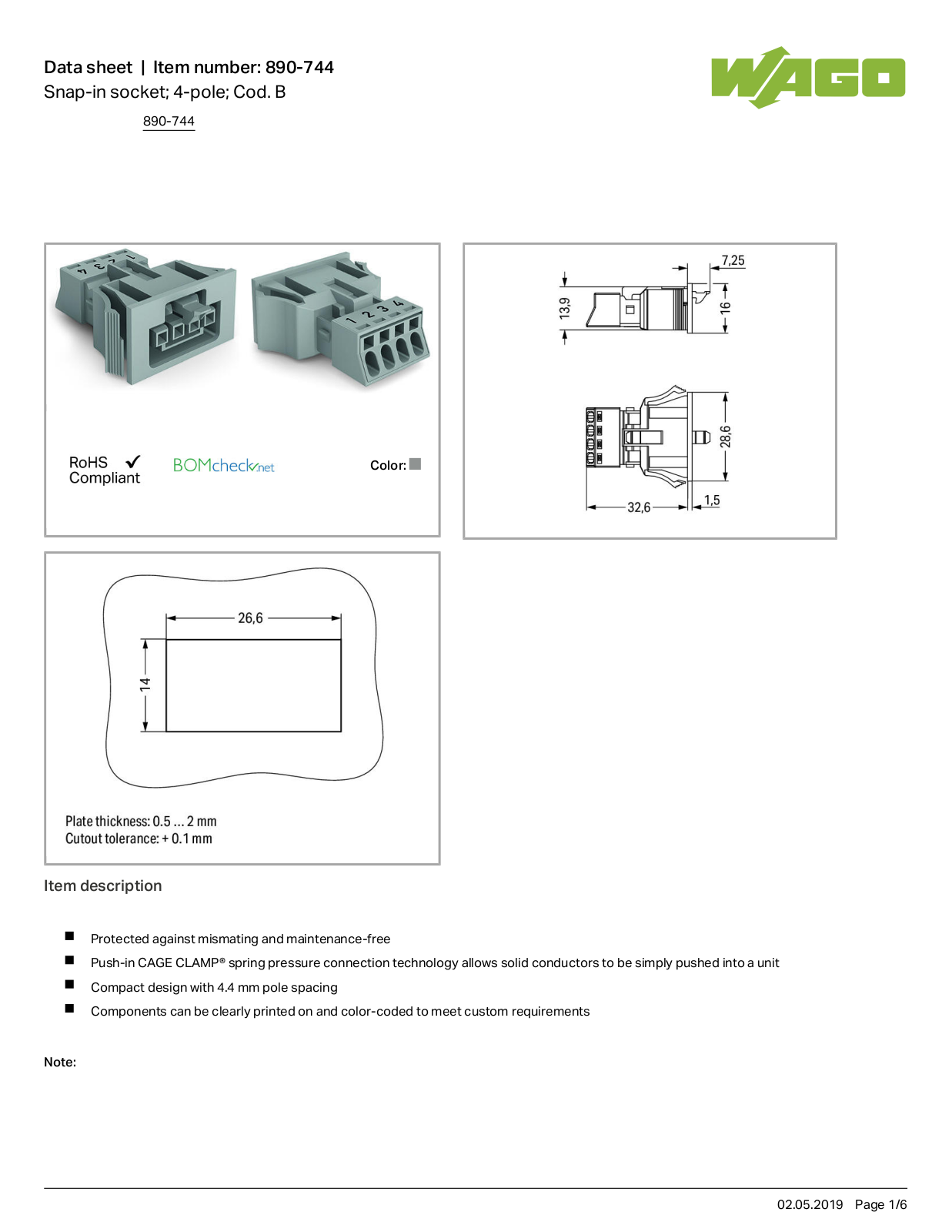 Wago 890-744 Data Sheet