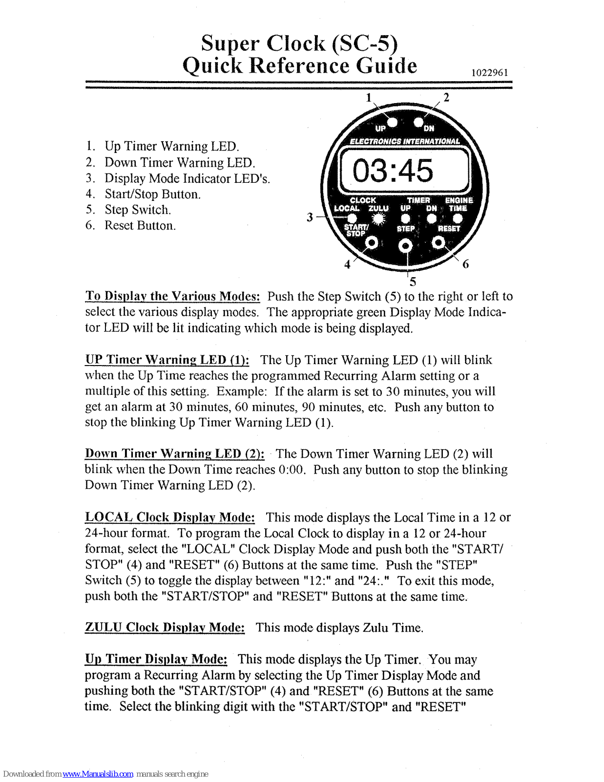 Electronics International Super Clock SC-5 Quick Reference Manual