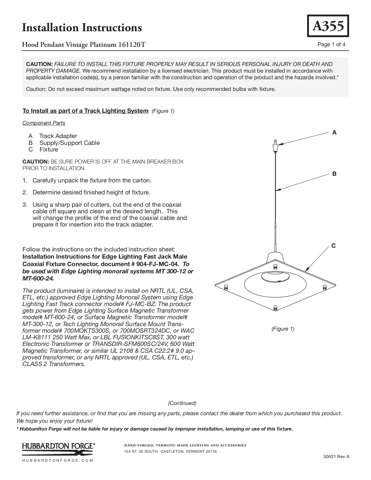 Hubbardton Forge 161120T User Manual