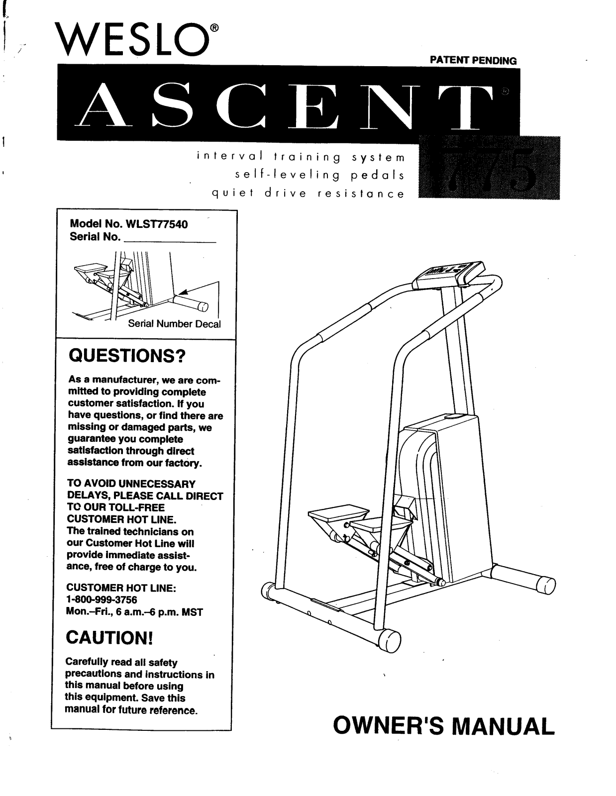 Weslo WLST77540 Owner's Manual