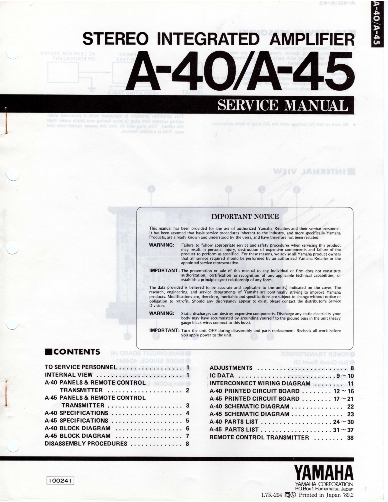 Yamaha A-40, A-45 Service manual