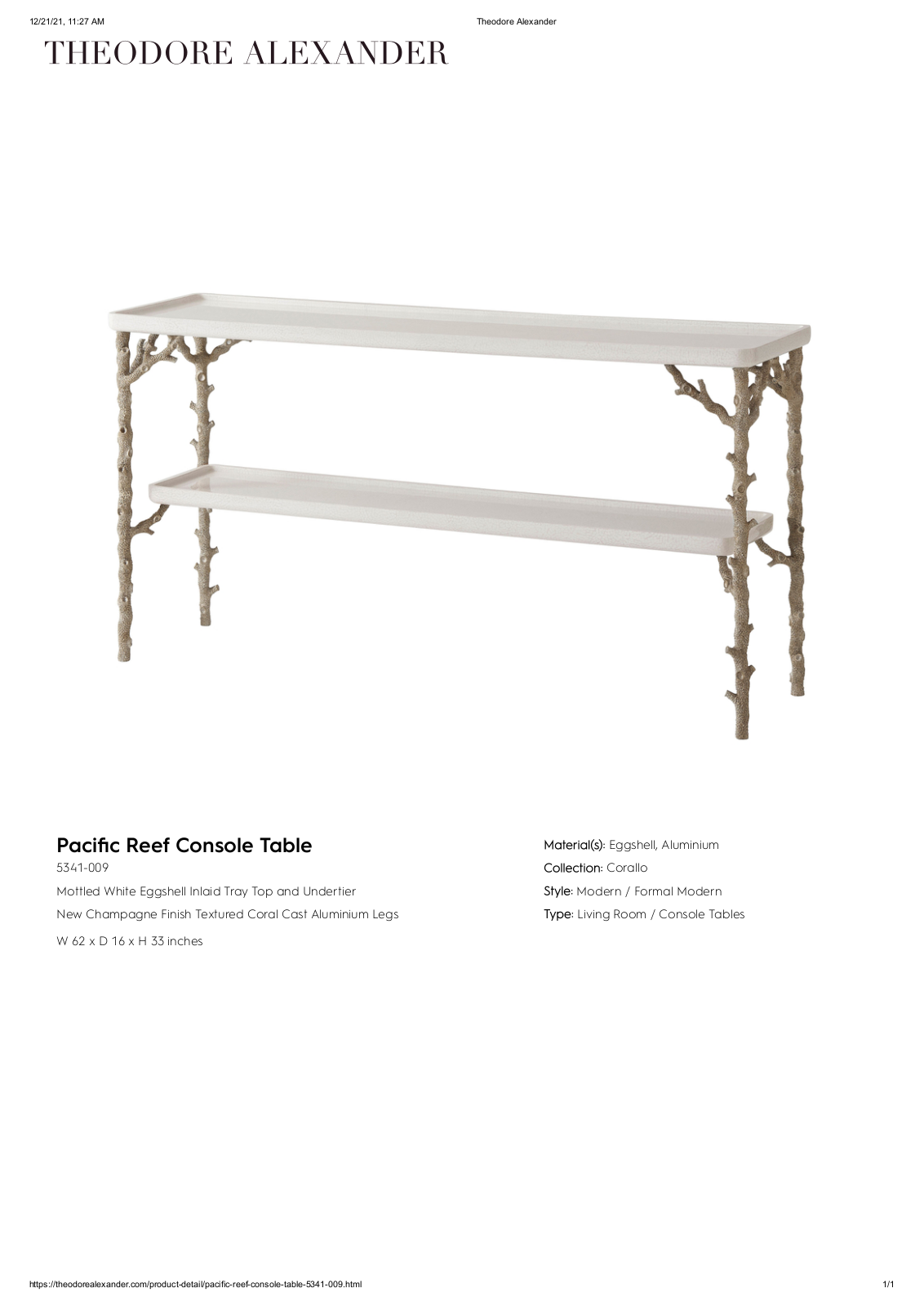 Theodore Alexander FPLJ2569 Specifications - ManualMachine.com