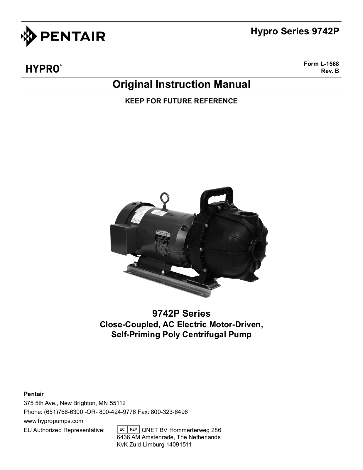 Pentair Hypro 9742P Series Original Instruction Manual