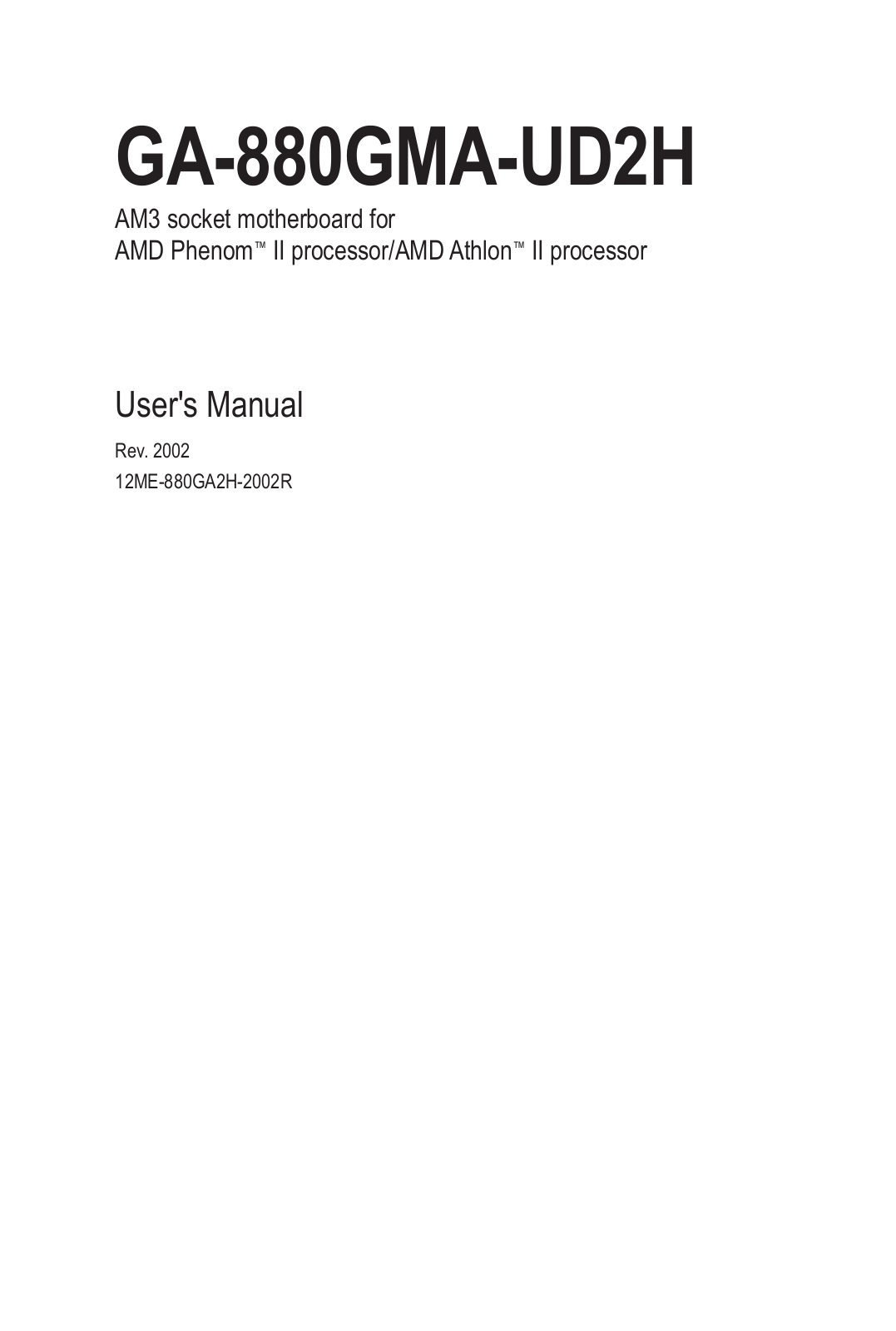 GIGABYTE GA-880GMA-UD2H Owner's Manual