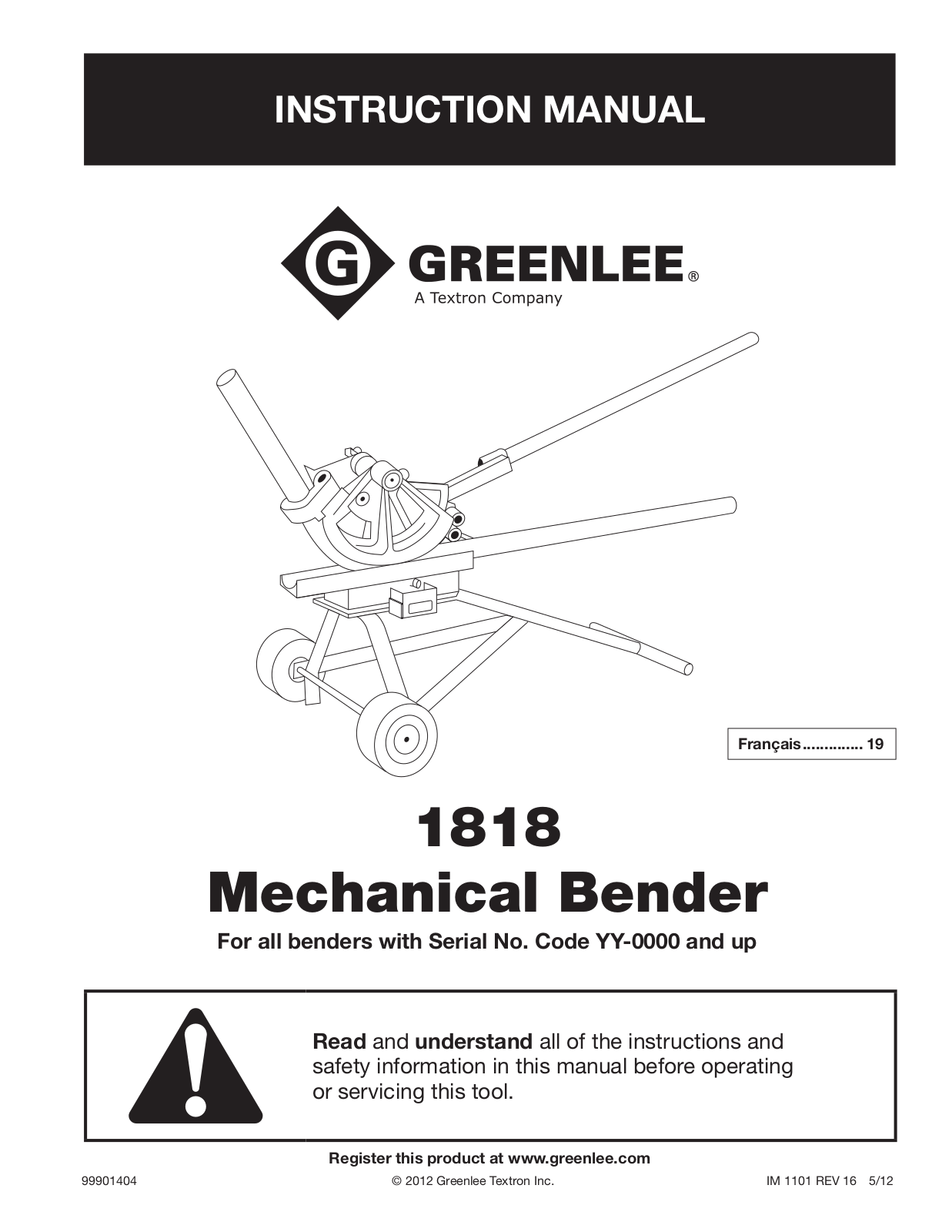 Textron Greenlee 1818 Instruction Manual