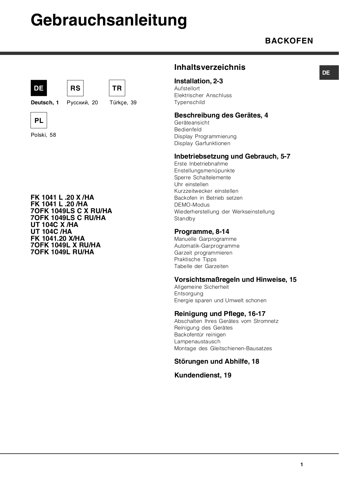 Hotpoint-ariston 7OFK 1049L X User Manual