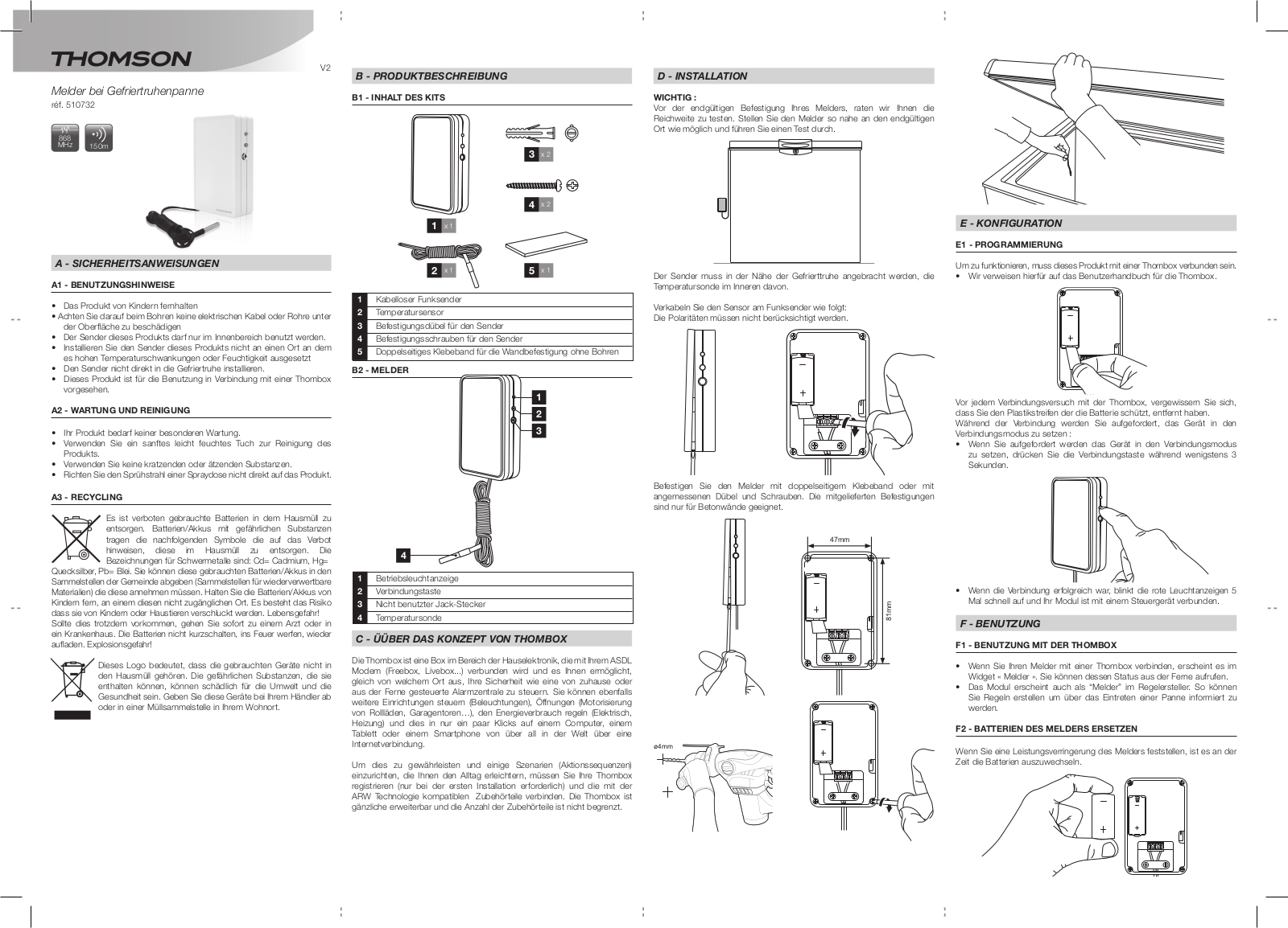 Thomson Gefrierfach-Ausfallmelder Bedienungsanleitung - ManualMachine.com