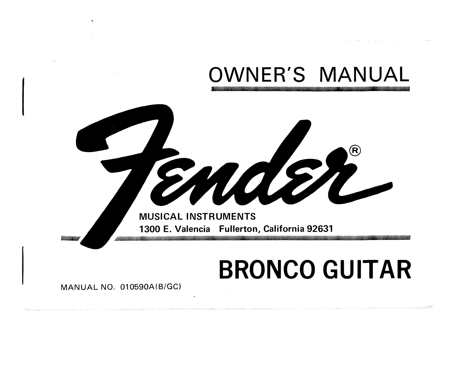 Fender Bronco-1973 Operation Manual