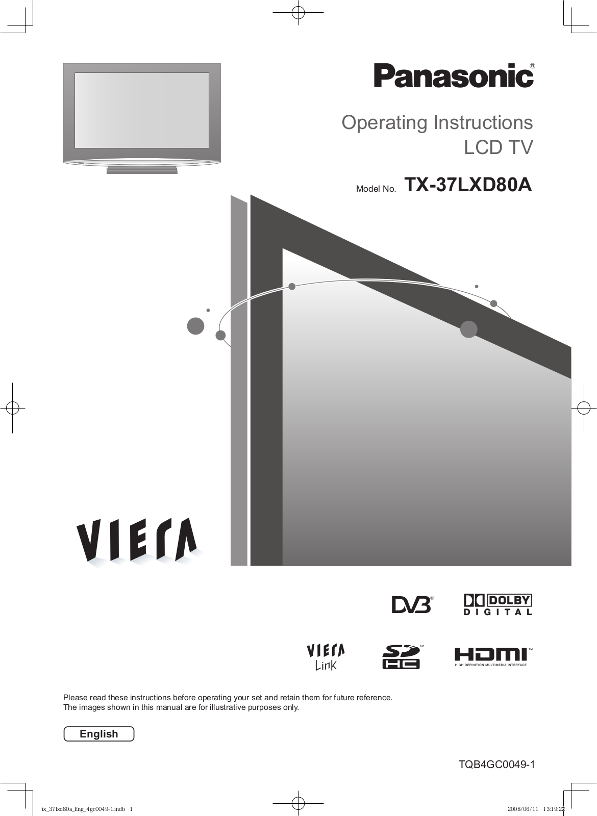 Panasonic TX-37LXD80A User Manual