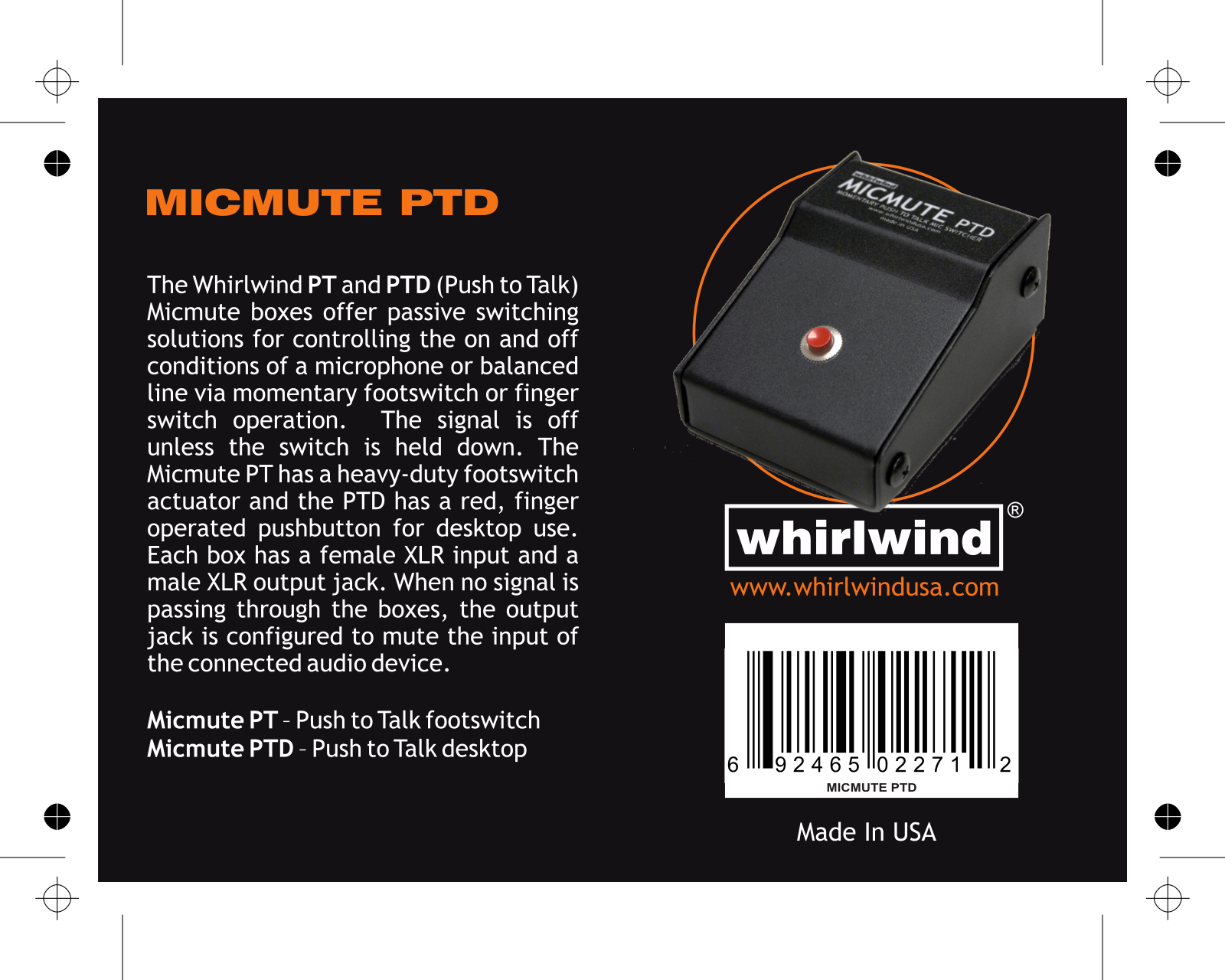 Whirlwind MICMUTE-PTD User guide - ManualMachine.com