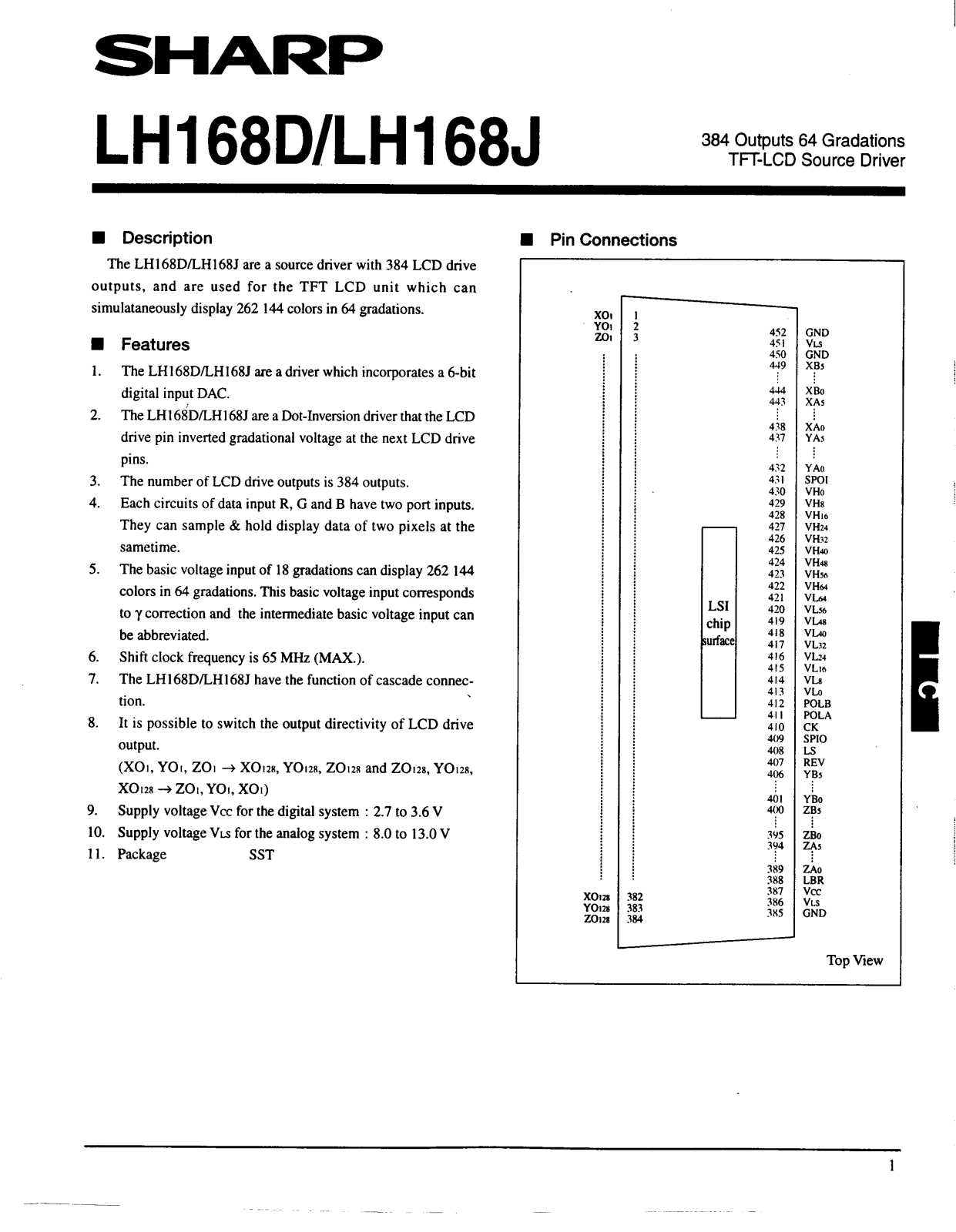 Sharp LH168J, LH168D Datasheet