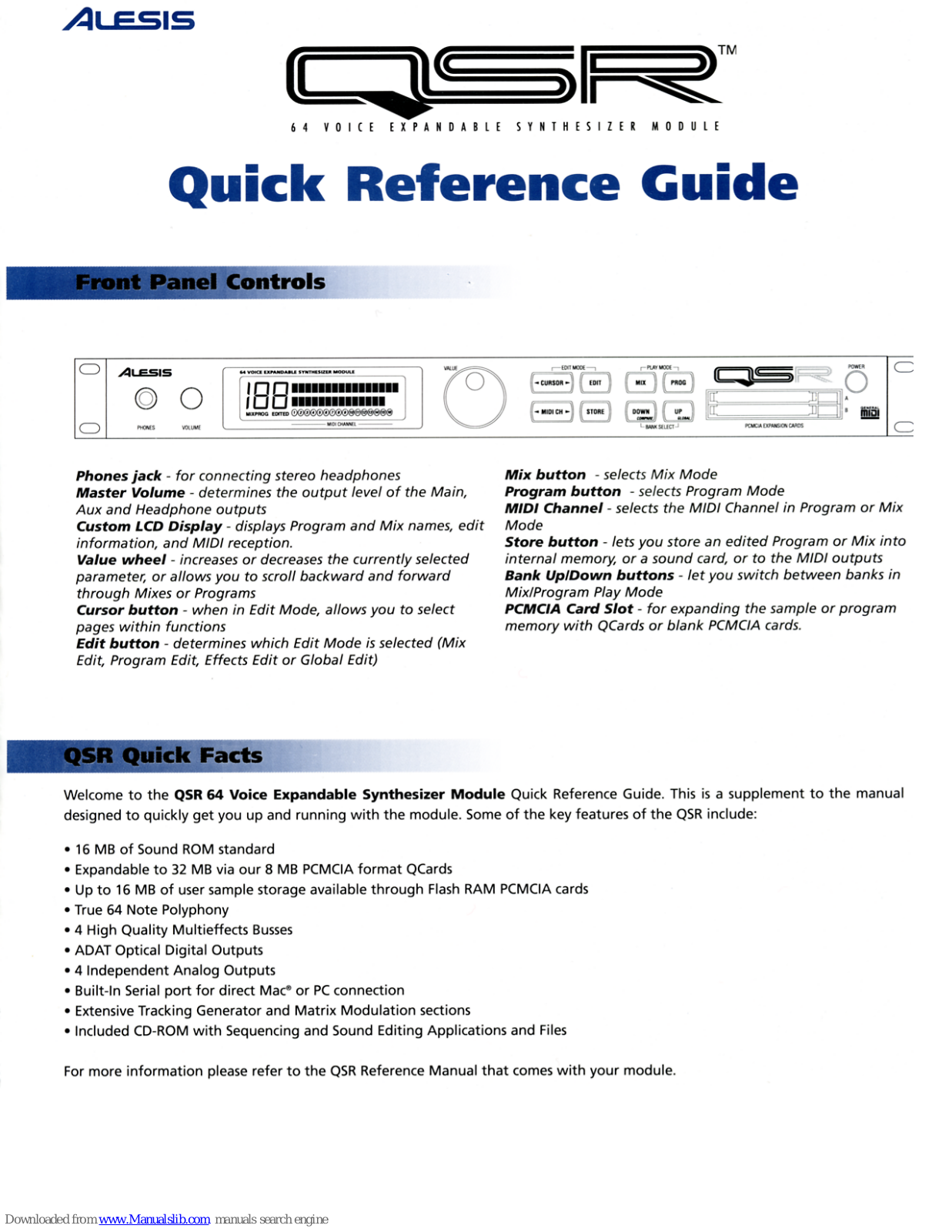 Alesis QSR Quick Reference Manual