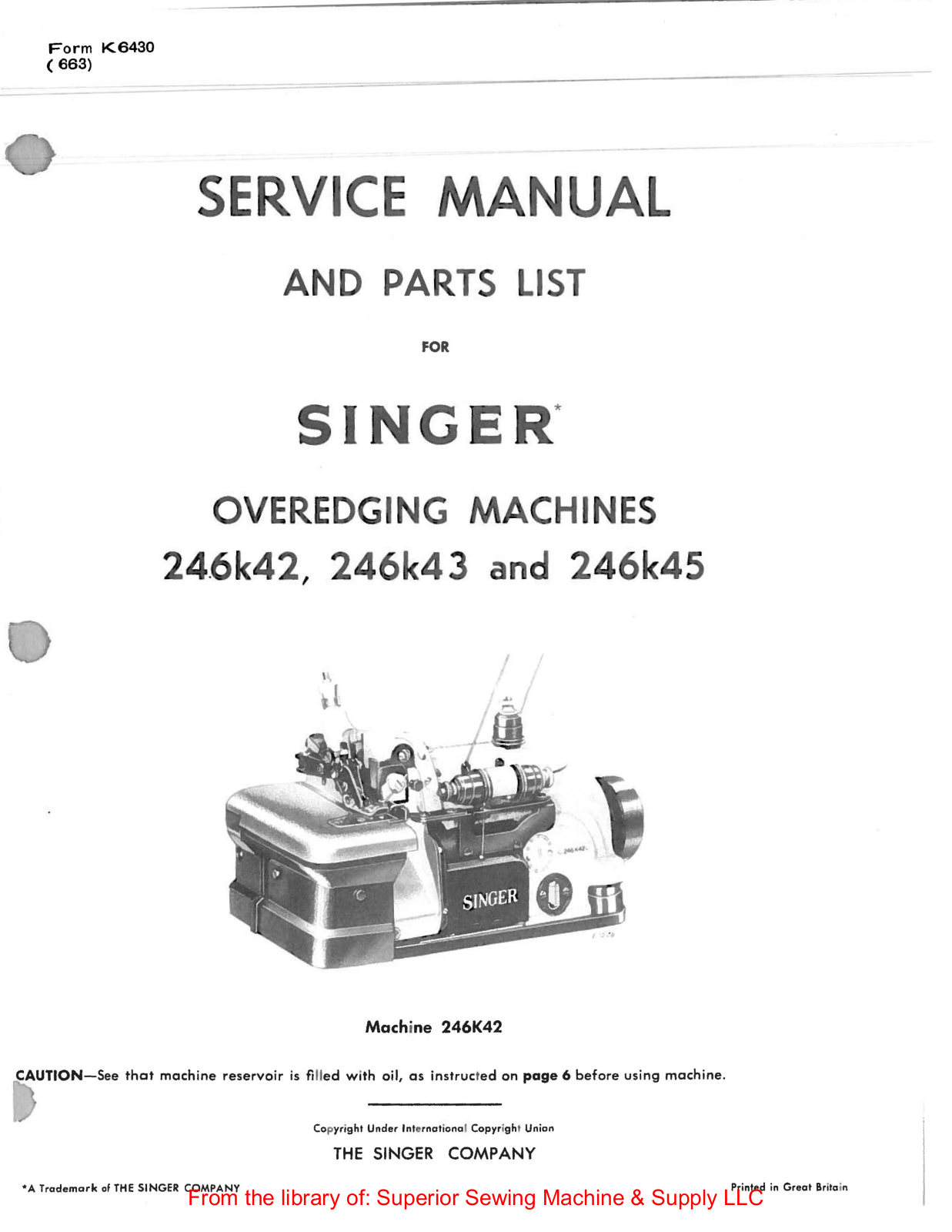 Singer 246K42, 246K43, 246K45 User Manual - ManualMachine.com