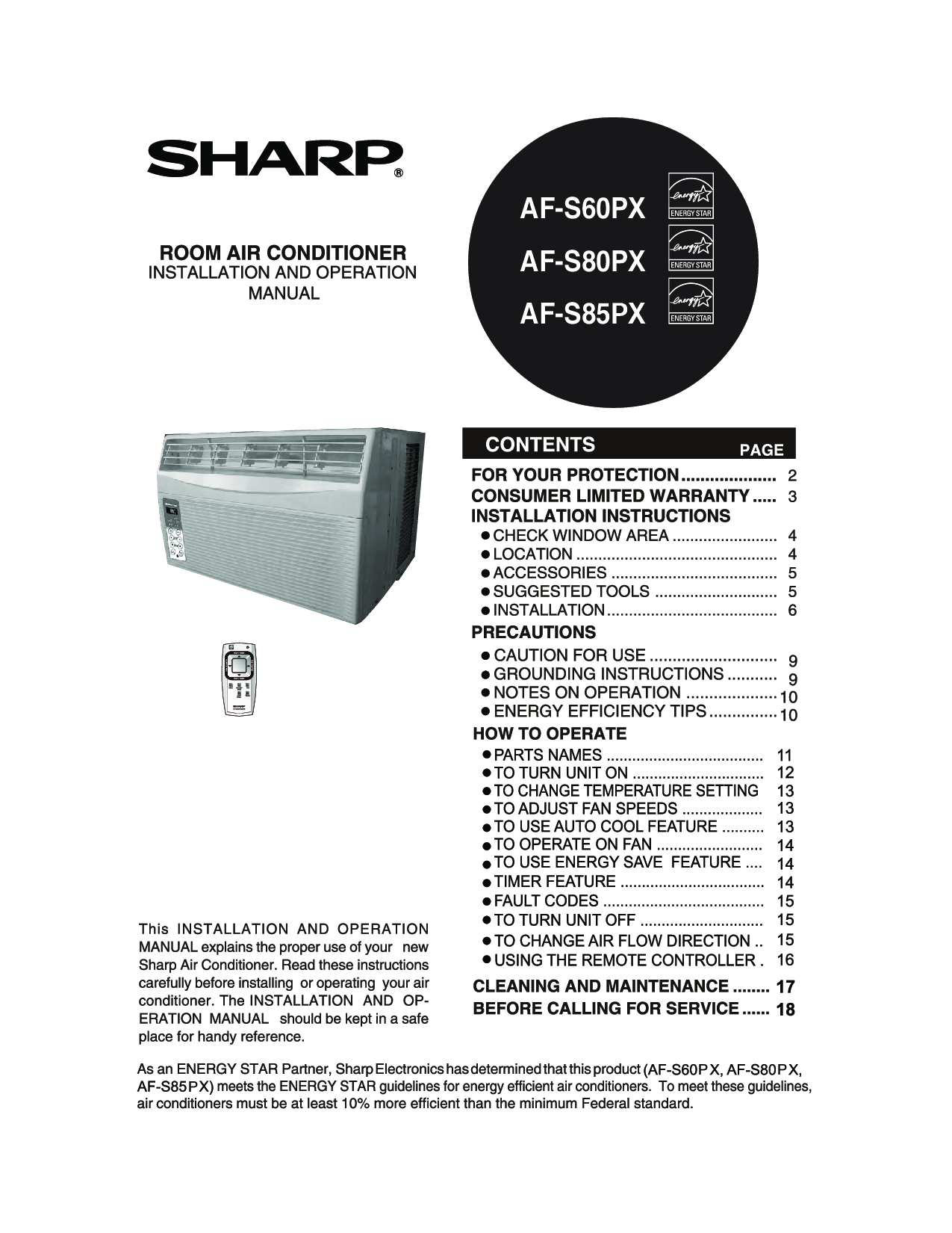 Sharp AF-S60PX, AF-S80PX, AF-S85PX User Manual
