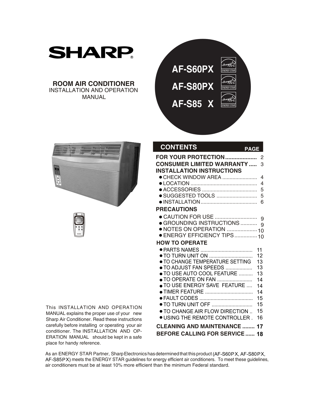 Sharp AF-S60PX, AF-S80PX, AF-S85PX User Manual