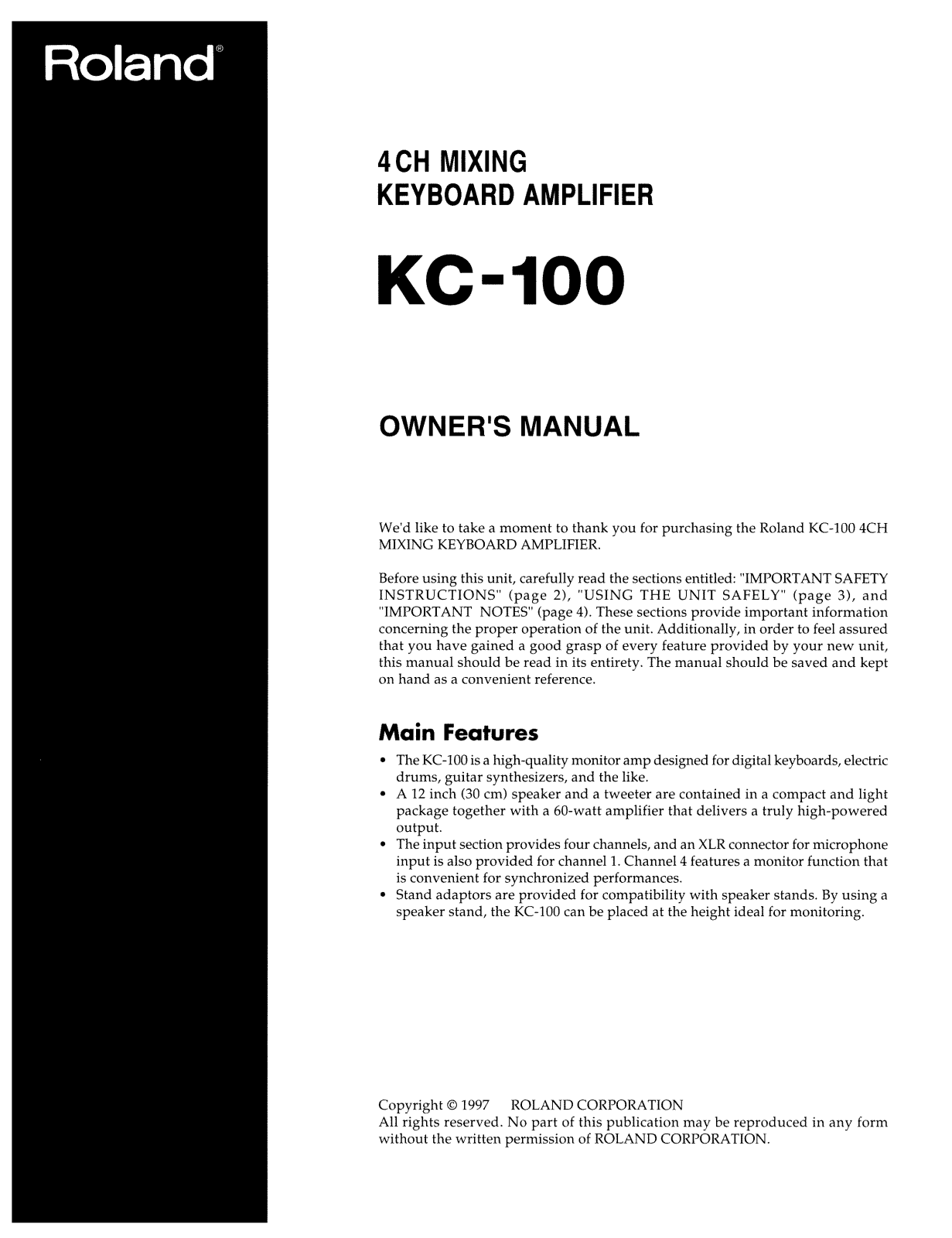 Roland Corporation KC-100 Owner's Manual