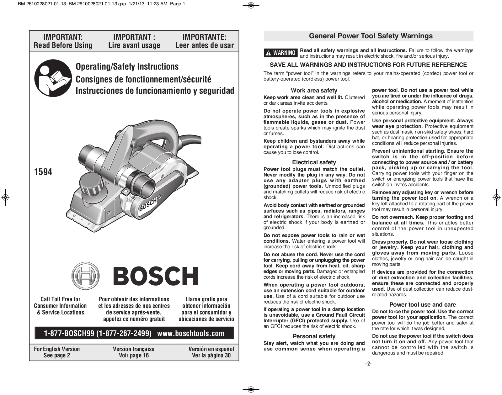 Bosch Power Tools 1594K User Manual