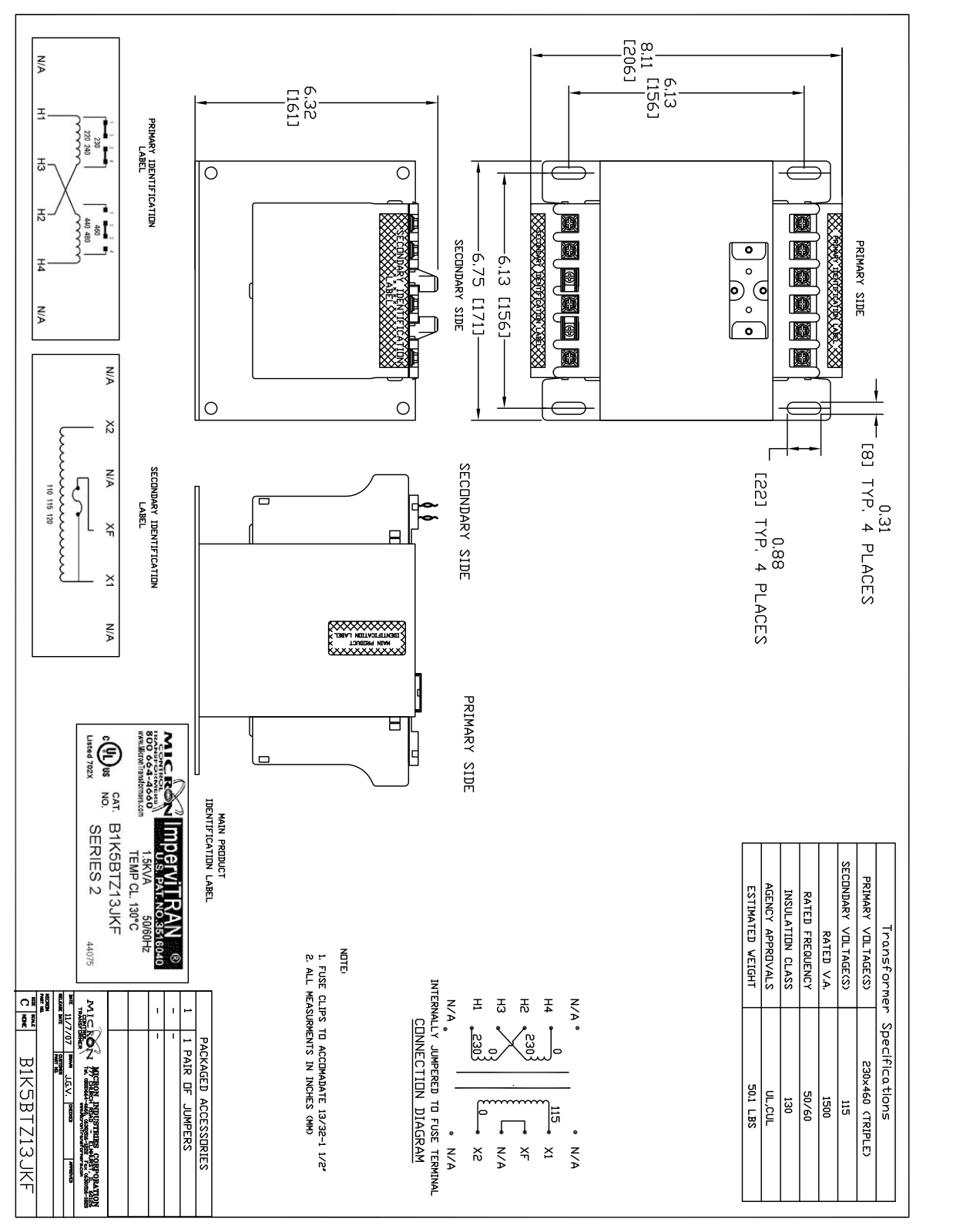 Micron Industries B1K5BTZ13JKF Specification Sheet