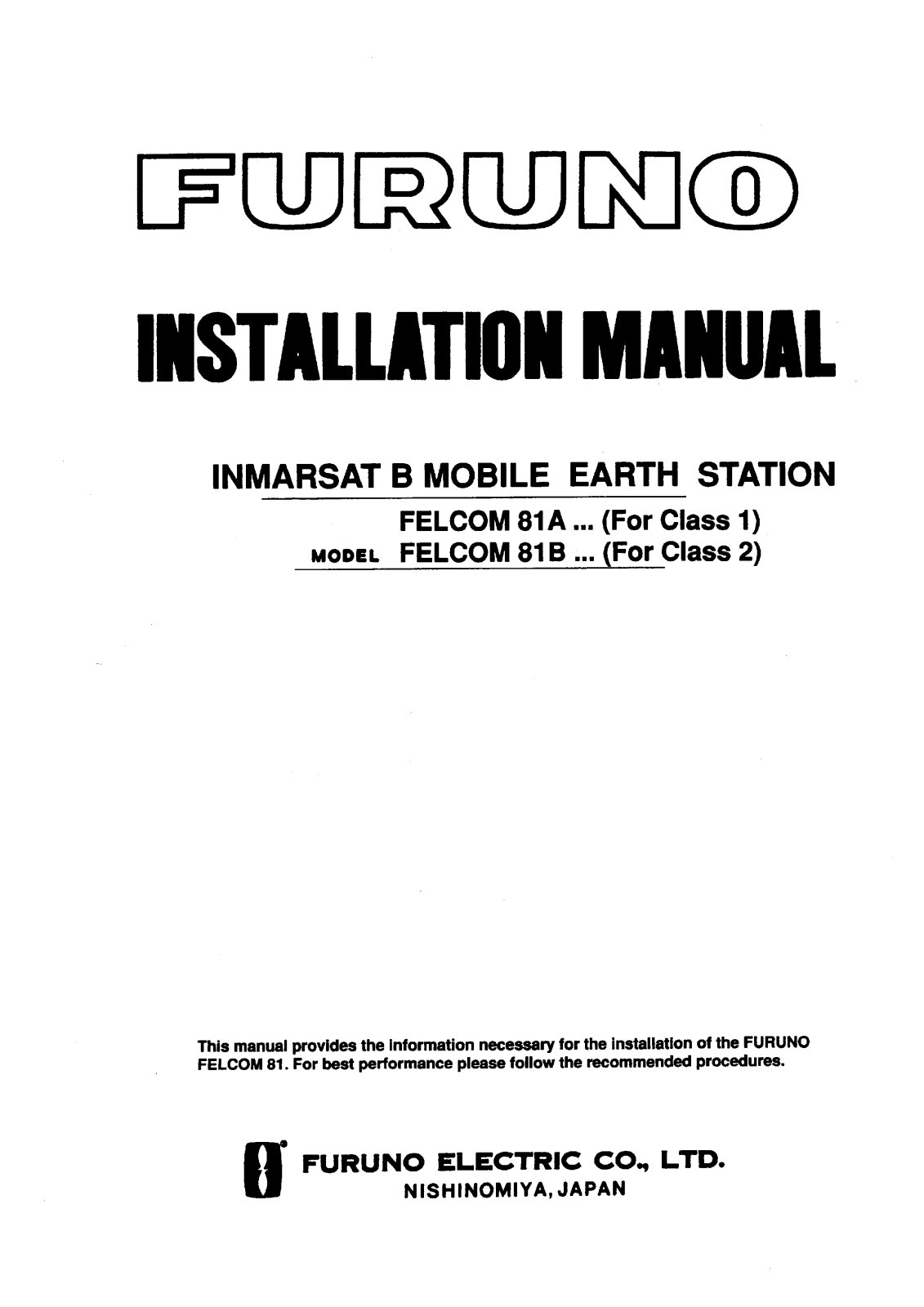 Furuno FELCOM 81A, FELCOM 81B User Manual