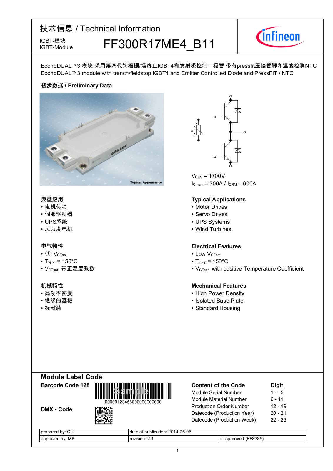 Infineon FF300R17ME4-B11 Data Sheet