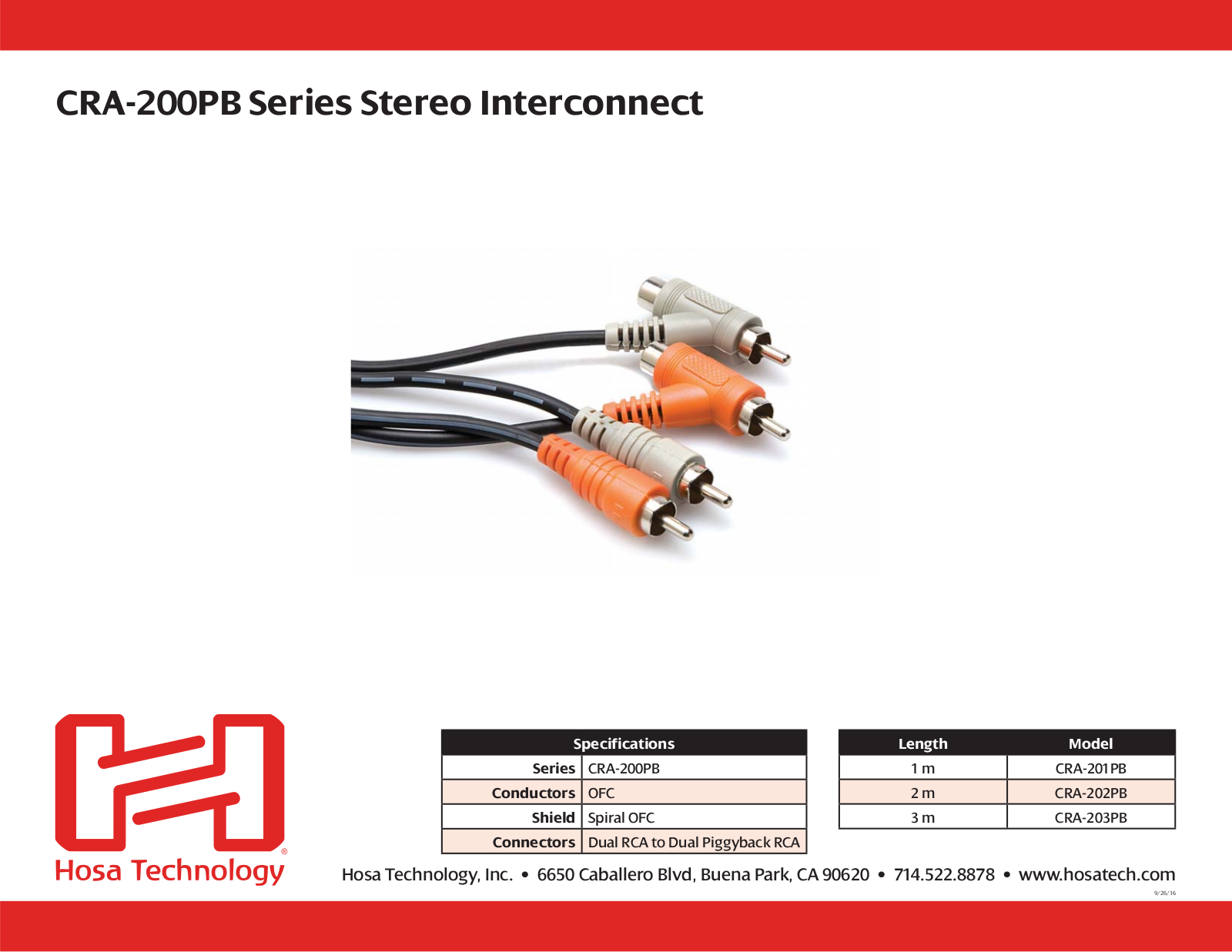 Hosa CRA-201PB, CRA-202PB Specification