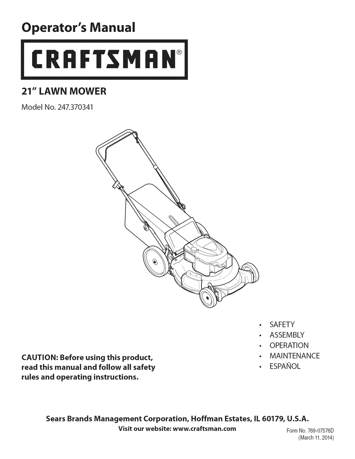 Craftsman 247370341 Owner’s Manual