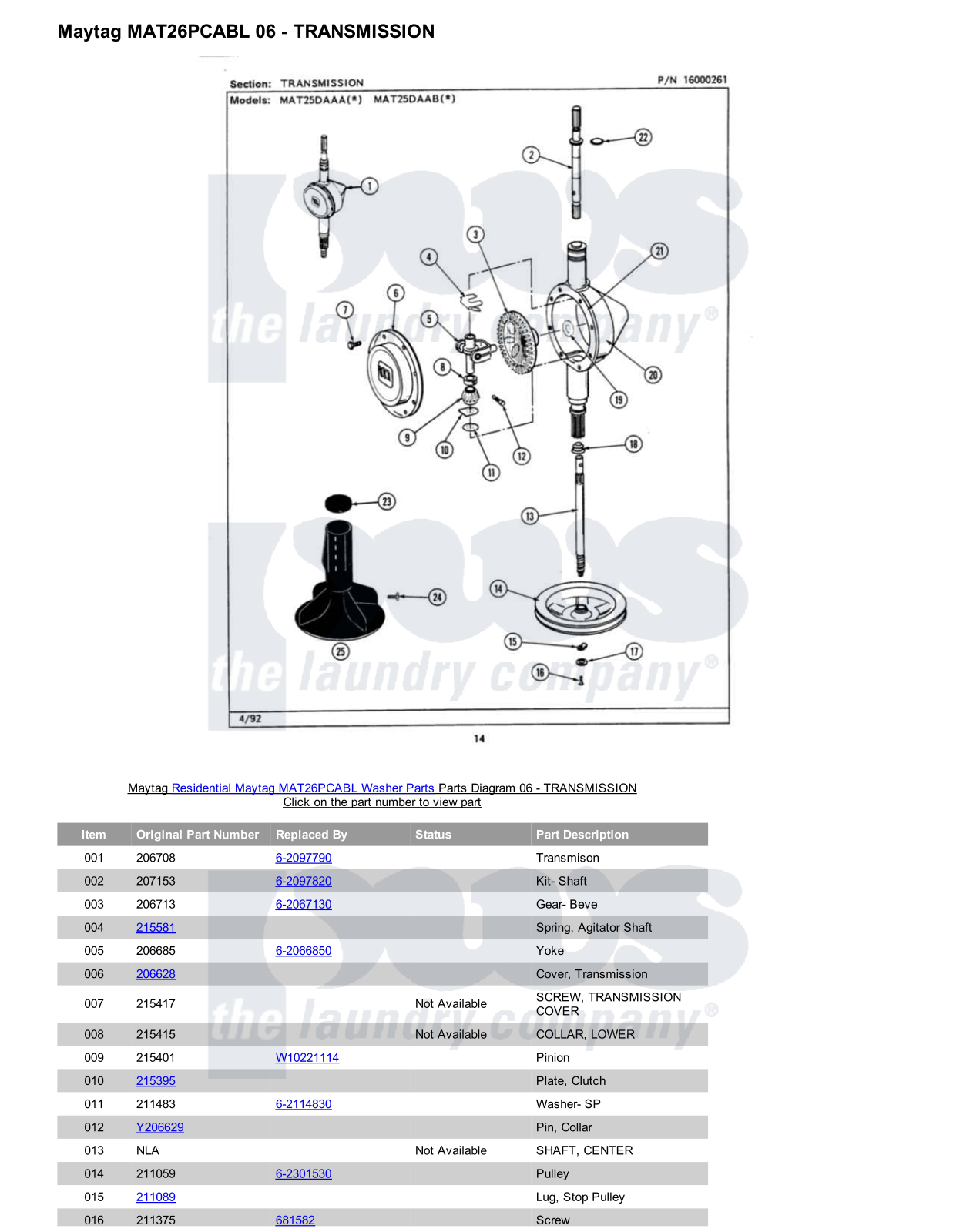 Maytag MAT26PCABL Parts Diagram